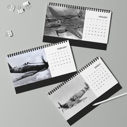 Vintage WW2 Black & White Aircraft 2027 Desktop Calendar