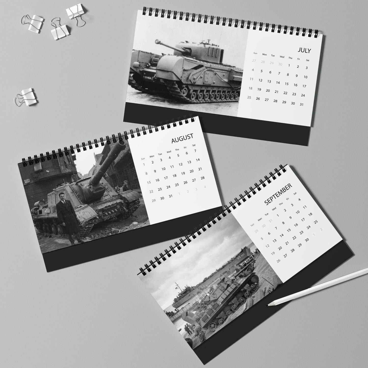 Vintage 2027 World War 2 Tank Desktop Calendar