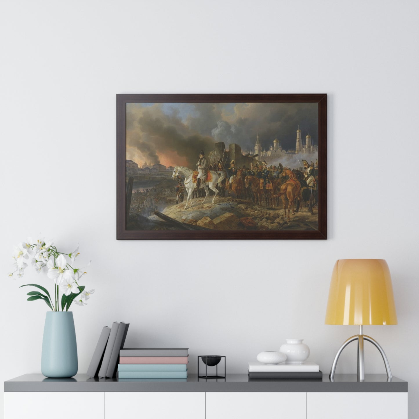 Napoleon Bonaparte in Burning Moscow Framed Painting Poster