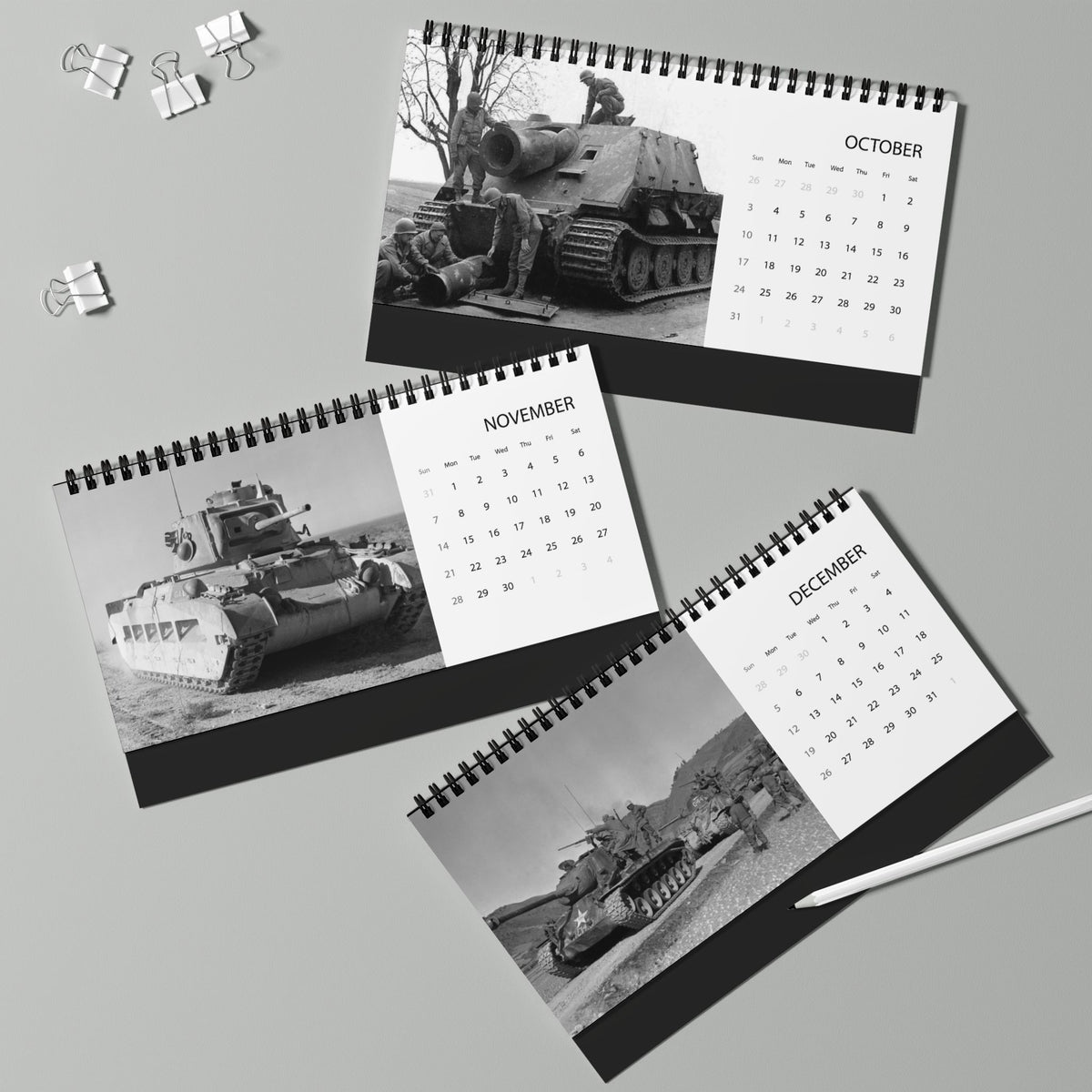 Vintage 2027 World War 2 Tank Desktop Calendar
