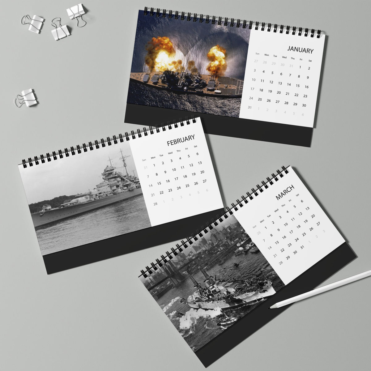World War II Battleships 2027 Desktop Calendar