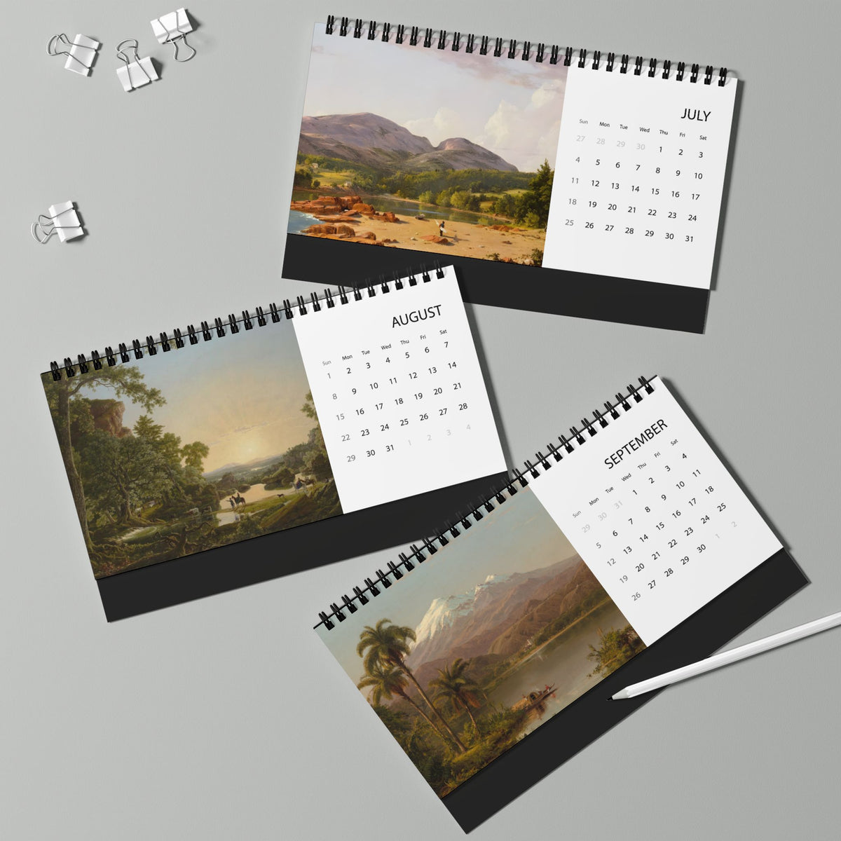 2027 Scenic Landscape Desktop Calendar (Grid Layout)