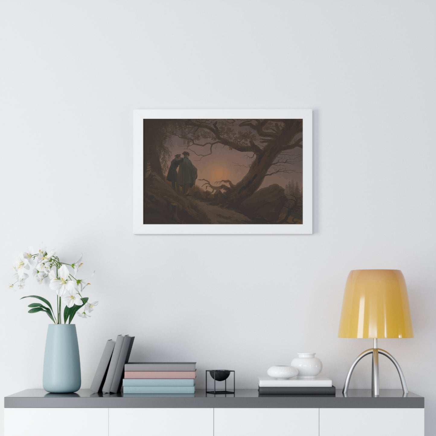 Historical Two Men Contemplating the Moon Framed Painting Poster