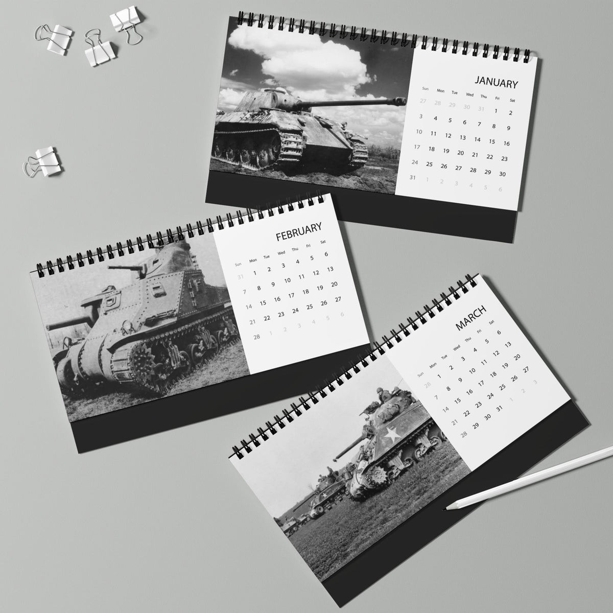 Vintage 2027 World War 2 Tank Desktop Calendar