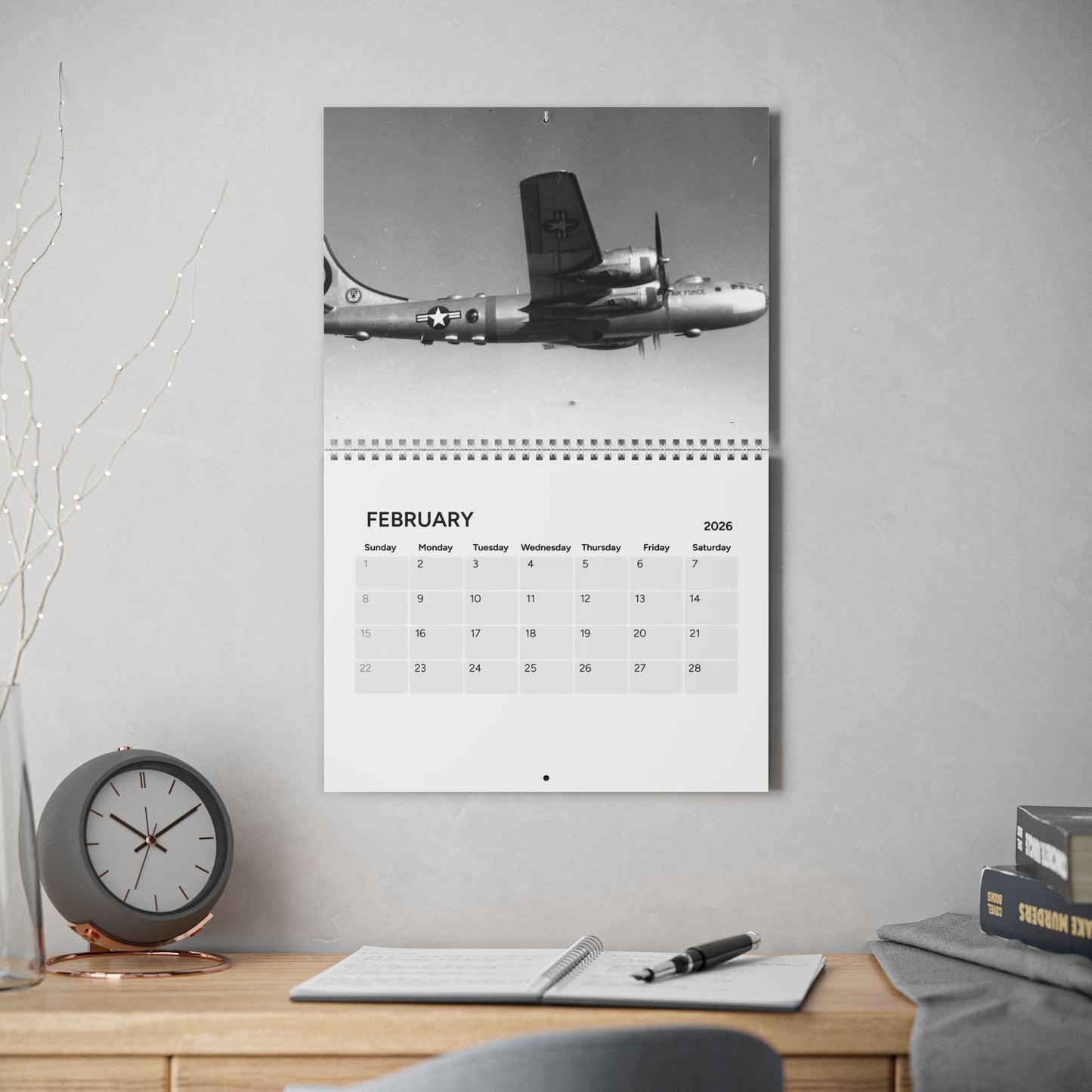Vintage World War 2 Bomber 2026 (Grid Style) Calendar