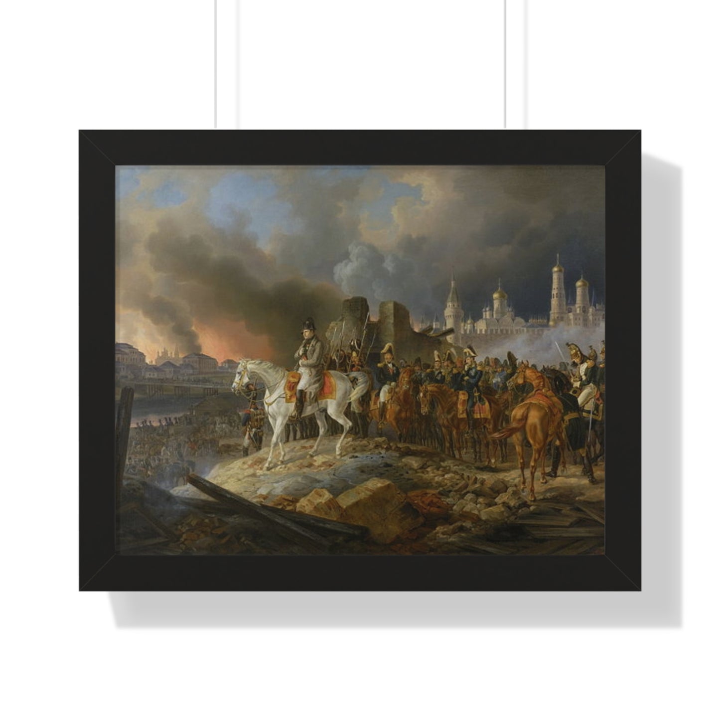 Napoleon Bonaparte in Burning Moscow Framed Painting Poster