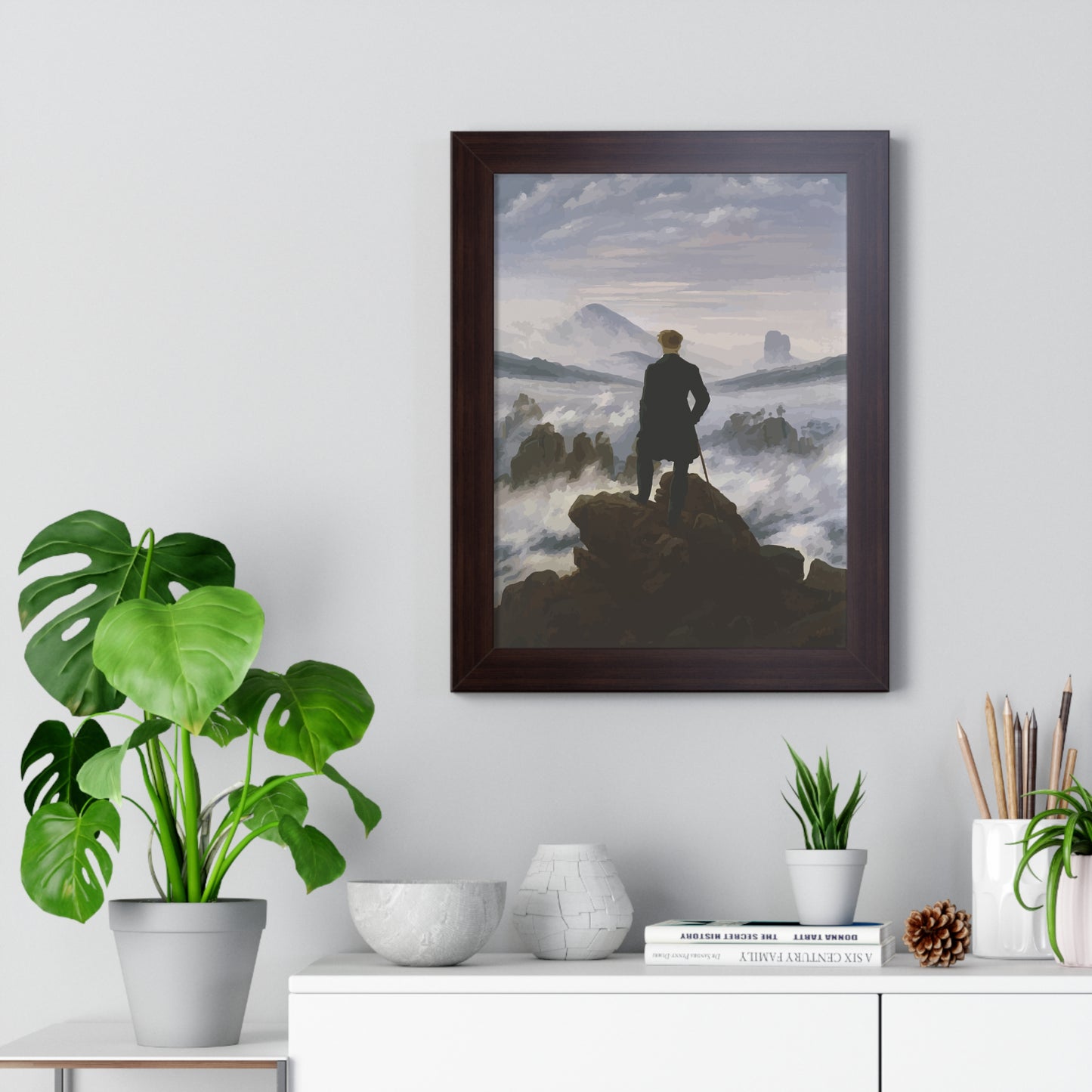 Historical Wanderer above the Fog Framed Painting Framed