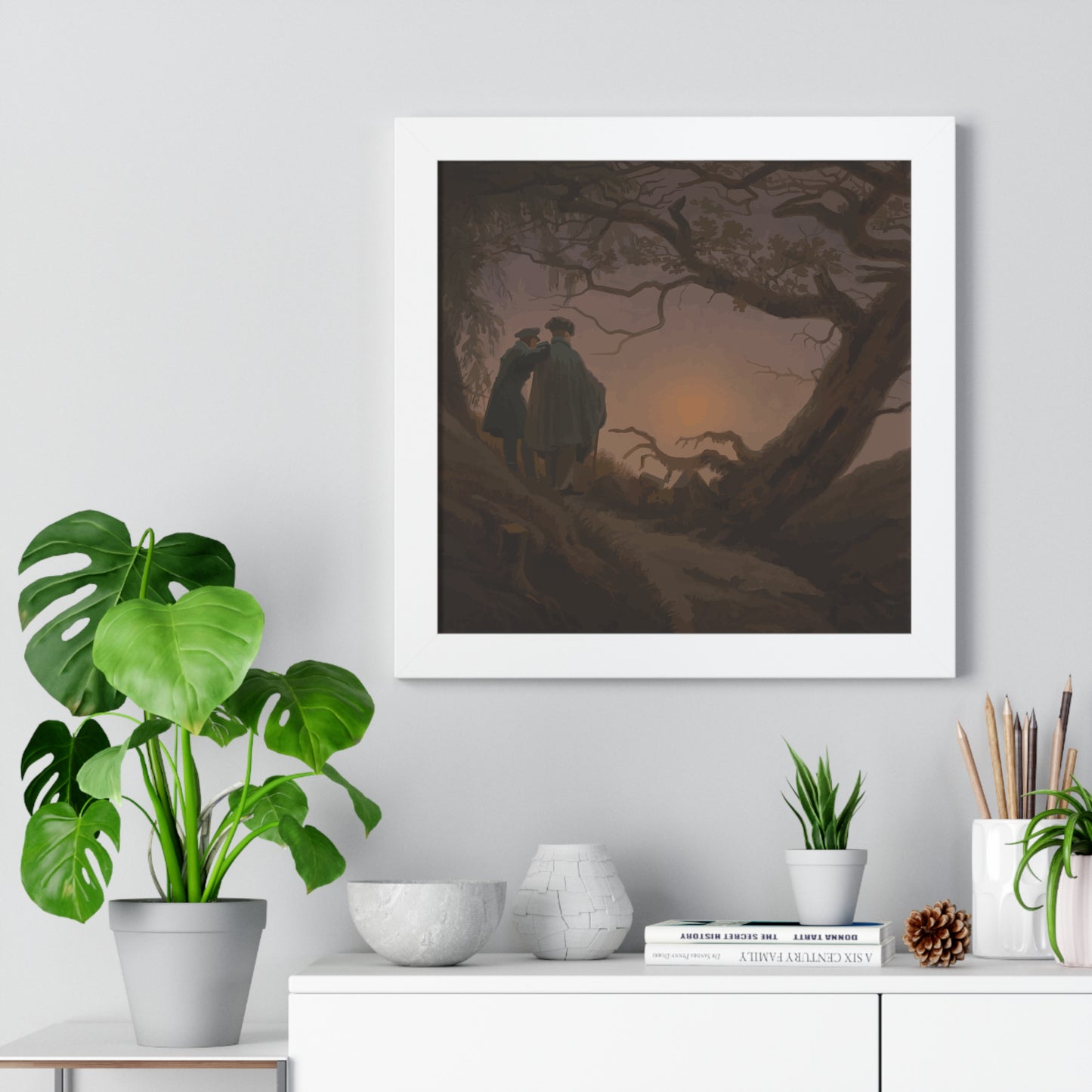 Historical Two Men Contemplating the Moon Framed Painting Poster