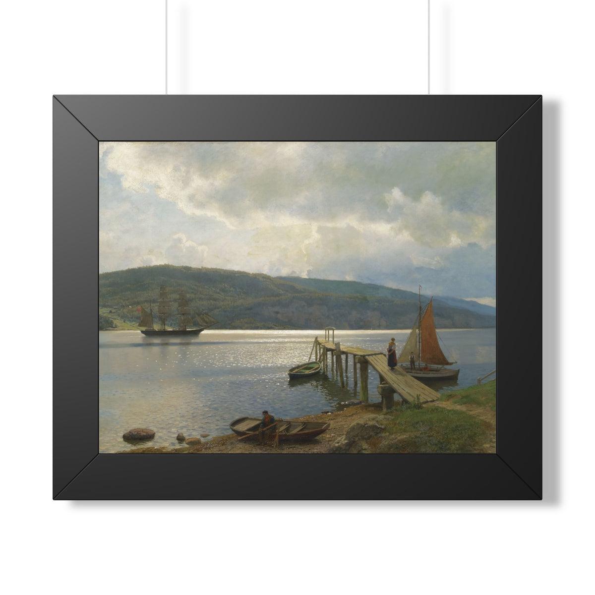 The Jetty at Feste near Moss Framed Print | Hans Gude