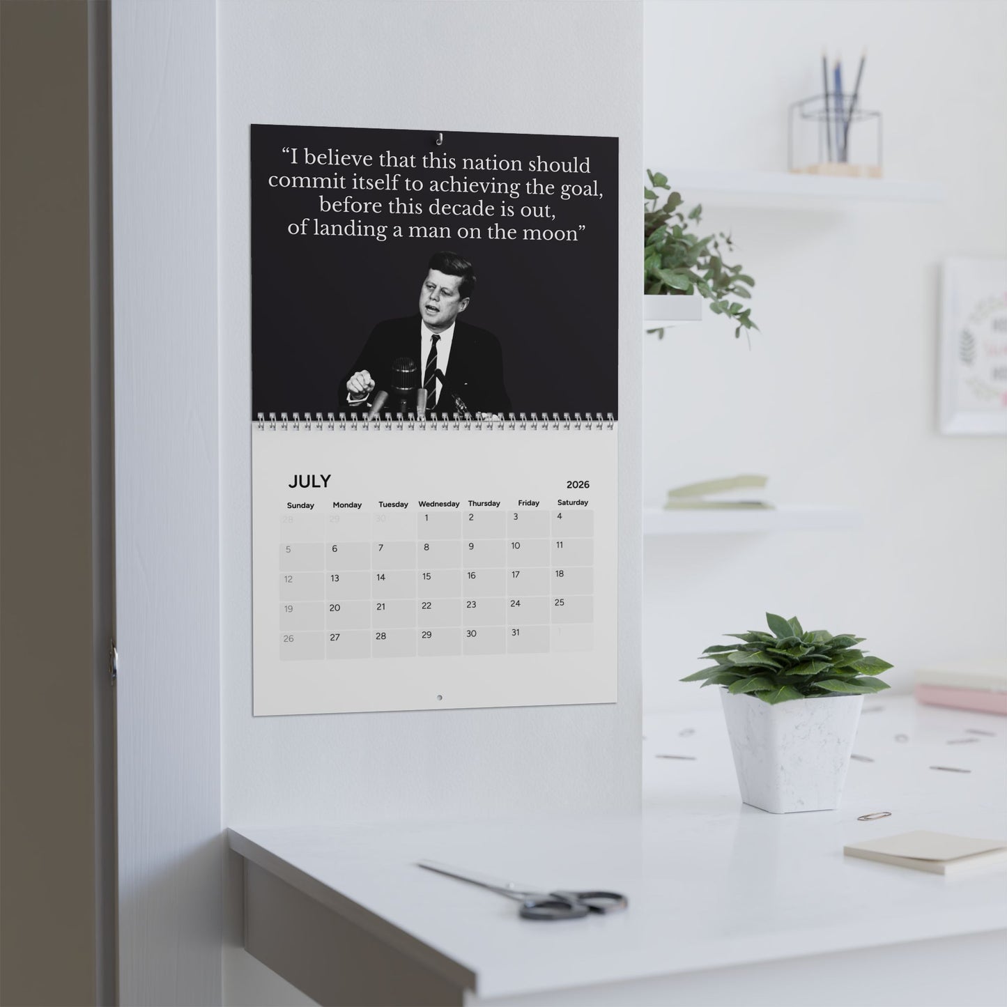 President John F. Kennedy Quote (Grid Style) 2026 Calendar