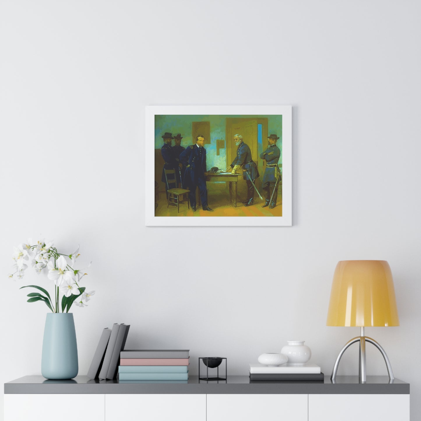 Robert E. Lee Surrenders at Appomattox to General Grant Framed Painting Poster