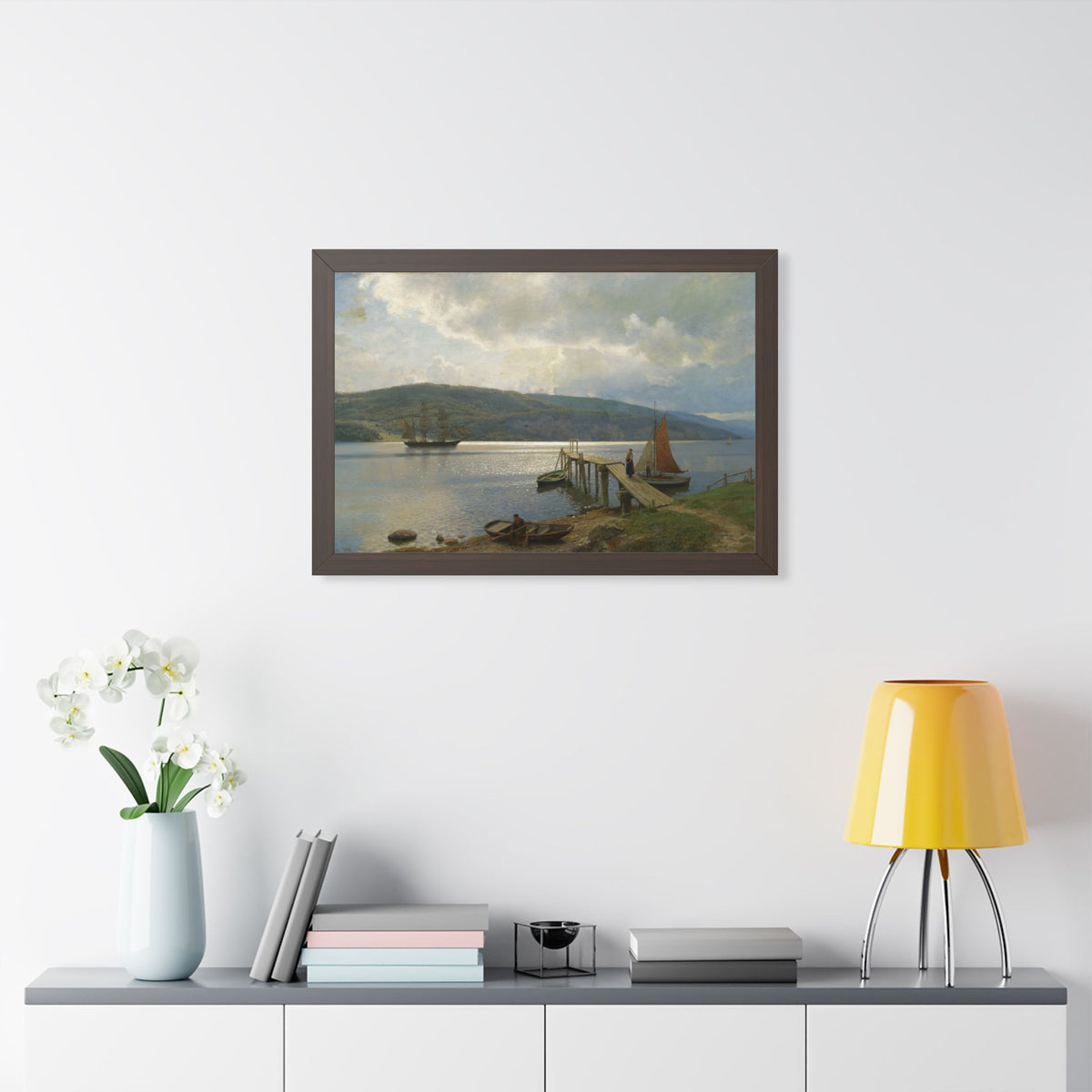 The Jetty at Feste near Moss Framed Print | Hans Gude
