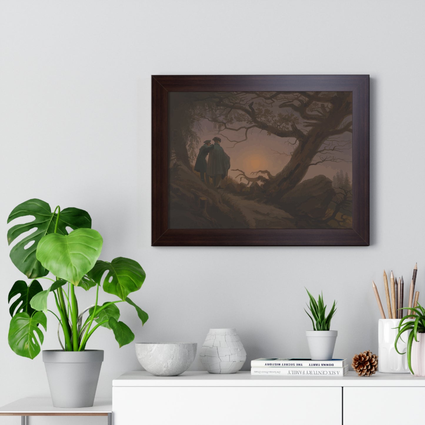 Historical Two Men Contemplating the Moon Framed Painting Poster